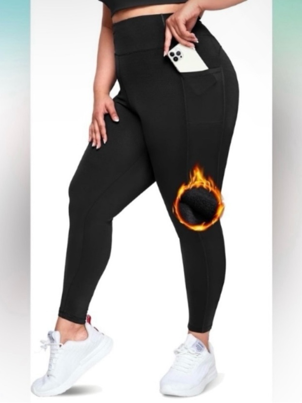 New Plus Size High Waisted Fleece Leggings, w/Pockets, Sz 3XL
